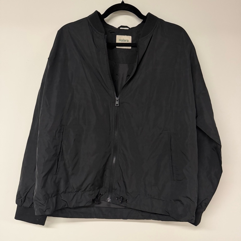 Halara Black Lightweight Bomber Jacket Minimalist Zip Up Athleisure Oversized L